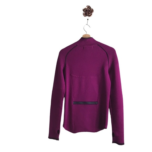 Title Nine‎ Small Wool Full Zip Mock Neck Magenta Sweater Jacket Thumbholes Golf - Picture 2 of 14